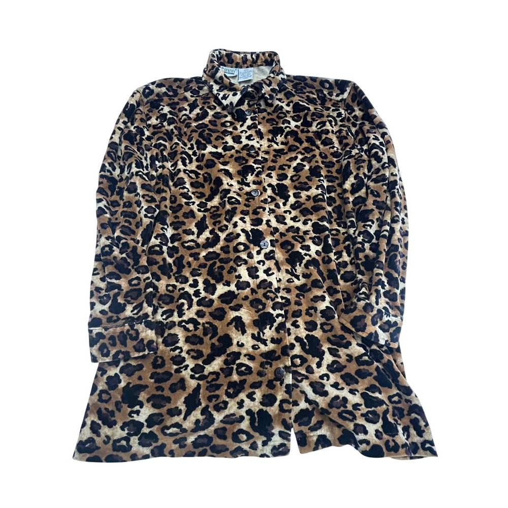Vintage 90s Capacity Knits Leopard Print Shirt Jacket Women's Medium